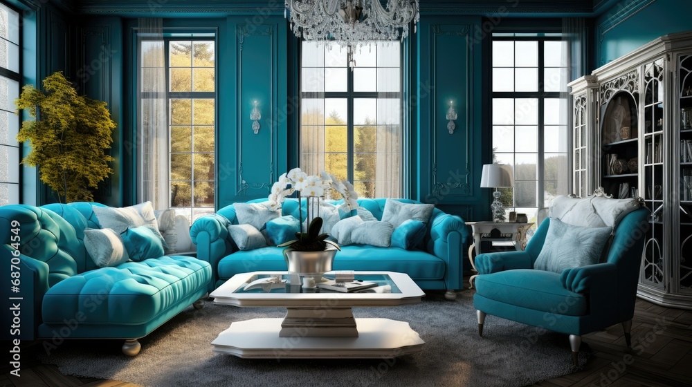 Turquoise Living Room Interior Design Photography