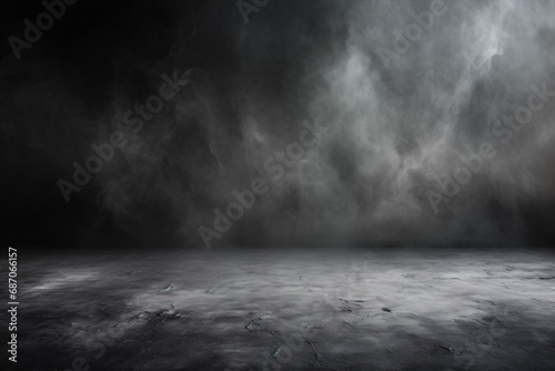 Experience the enigmatic allure of a dark concrete floor draped in mist.
