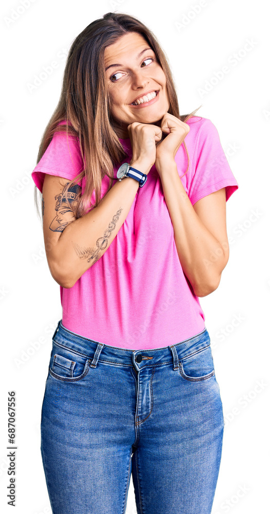 Φωτογραφία Beautiful caucasian woman wearing casual clothes laughing nervous and excited wi