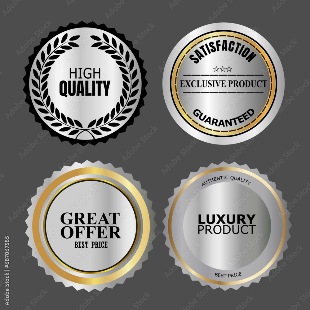 Collection of silver badge and sale label designs