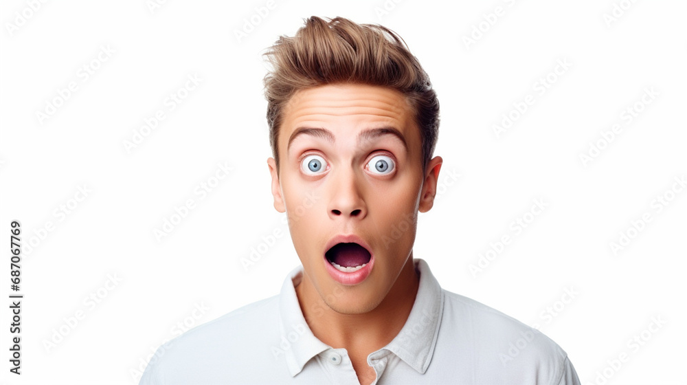 Shocked man face on isolated background - ai generative Shocked man face on isolated background - ai generative