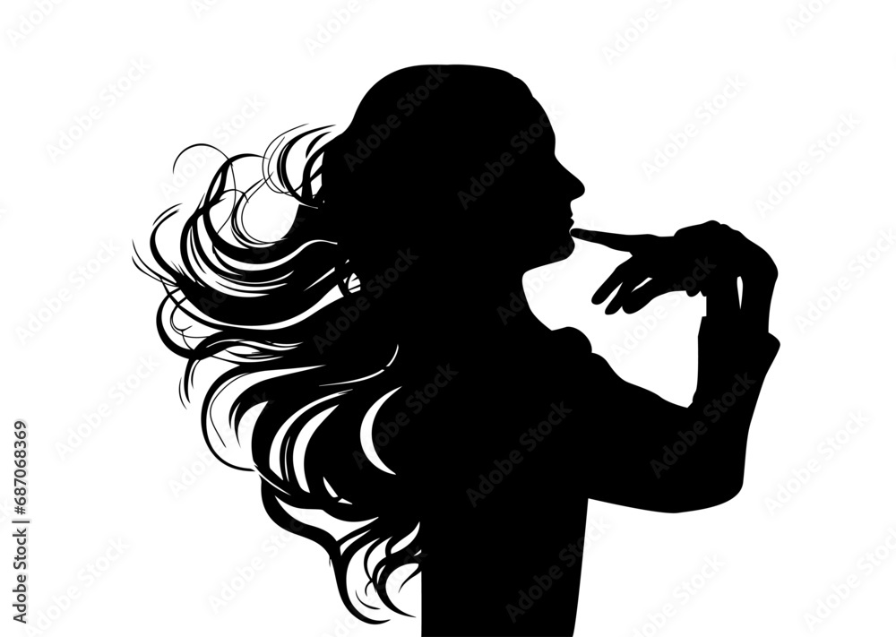 Beautiful silhouette of a thoughtful girl. hand drawing. Not AI. Vector illustration
