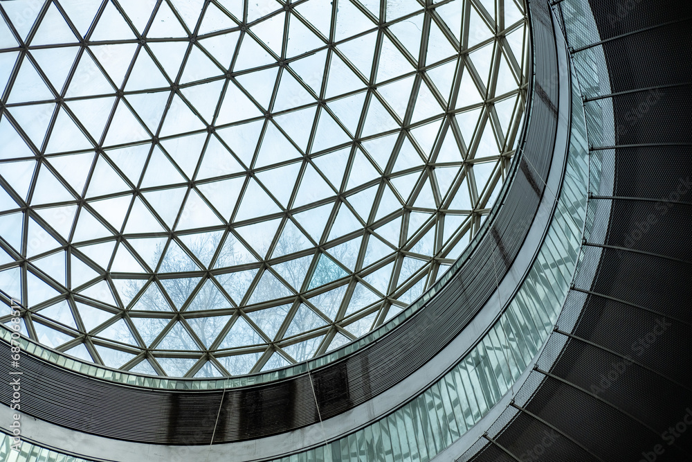 Fototapeta premium Detail of skylight structure roof, with tree branches above