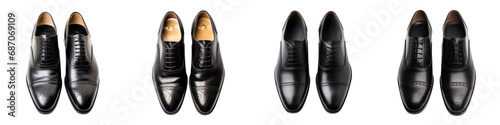 A set of Classic Cap Toe Oxfords and Wingtip Brogue black Shoes, Perfect for Formal Occasions, Isolated on Transparent Background