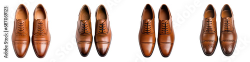 A set of Classic Cap Toe Oxfords and Wingtip Brogue Shoes in Rich Brown Leather Ideal for Formal Occasions, Isolated on a Transparent Background photo