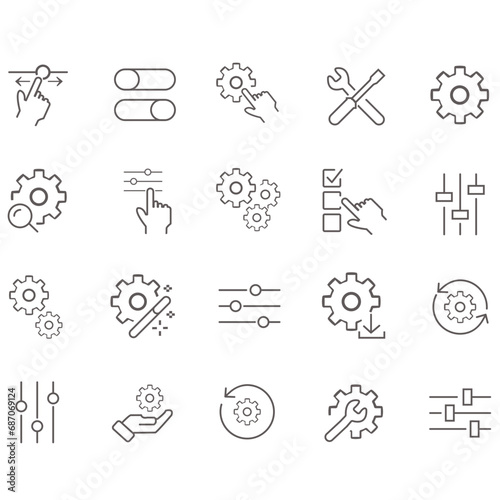 Simple Set of Setup and Settings Related Vector Line Icons. Contains such Icons as Installation Wizard, Download, Restore Options and more. Editable Stroke.