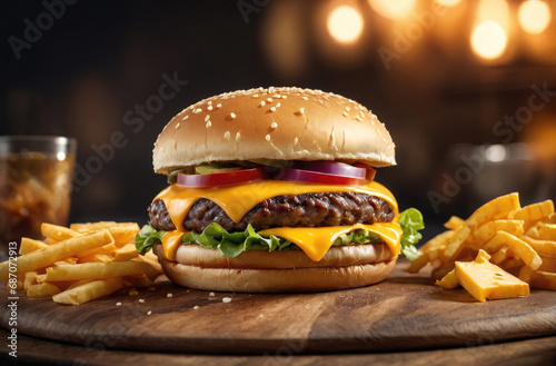 cheese hamburger and french fries