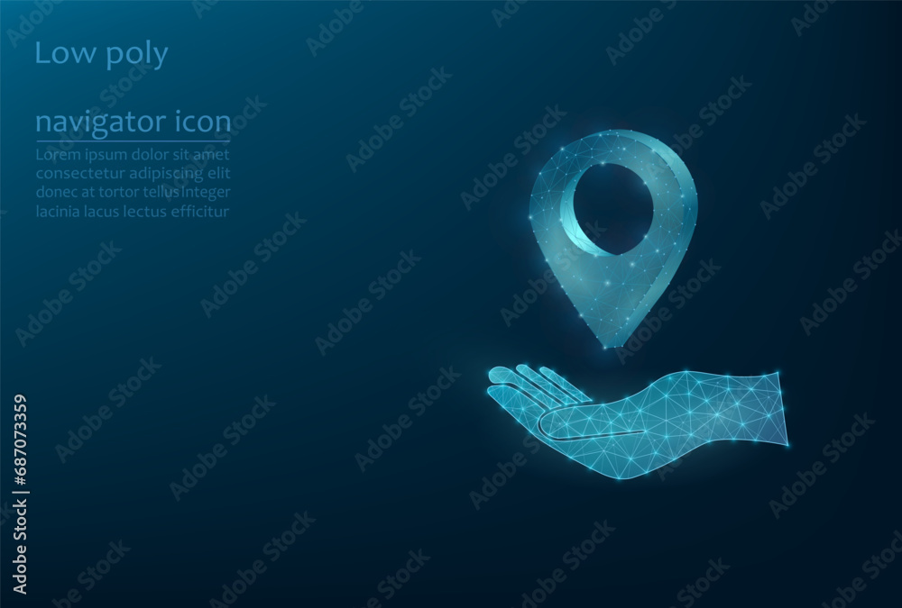 Realistic map label on hand with gradient on dark blue background ...