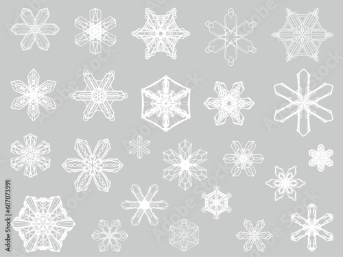 白い雪の結晶の線画セット