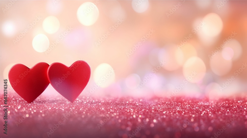 Valentine abstract background with a two hearts and beautiful bokeh