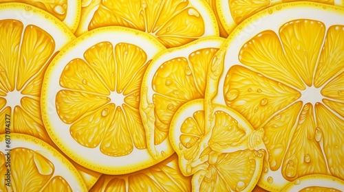a a burst of lemon juice creates intricate patterns on the white canvas, forming a zesty and refreshing juice art masterpiece. photo