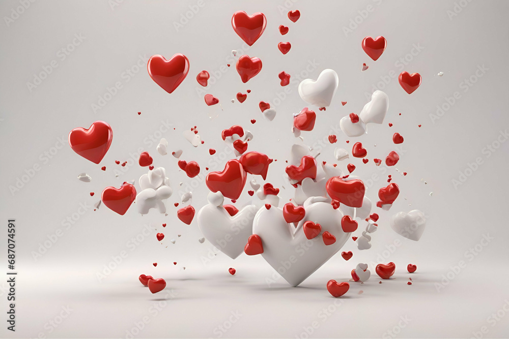 abstract floating red and white heart shape