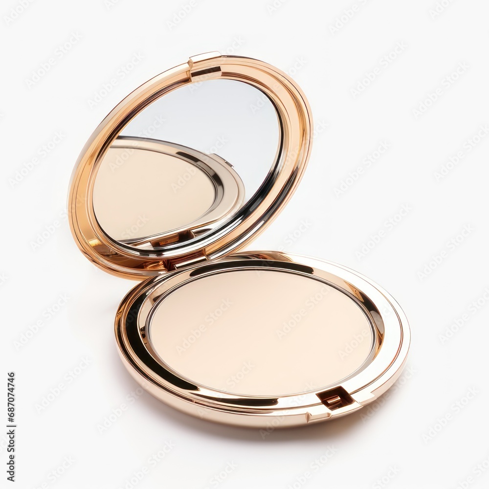 Golden Compact Mirror isolated on white background Golden Compact Mirror isolated on white background