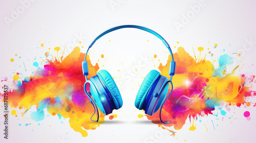 World music day banner with headset headphones on abstract colorful