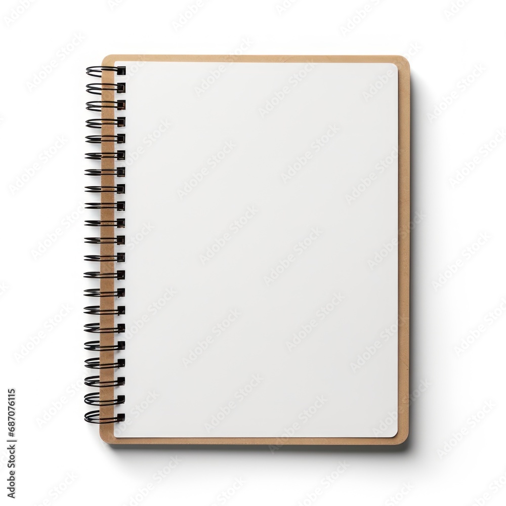 Spiral notebook isolated on a white background. White blank page. Frame, mock up. Spiral notebook isolated on a white background. White blank page. Frame, mock up.