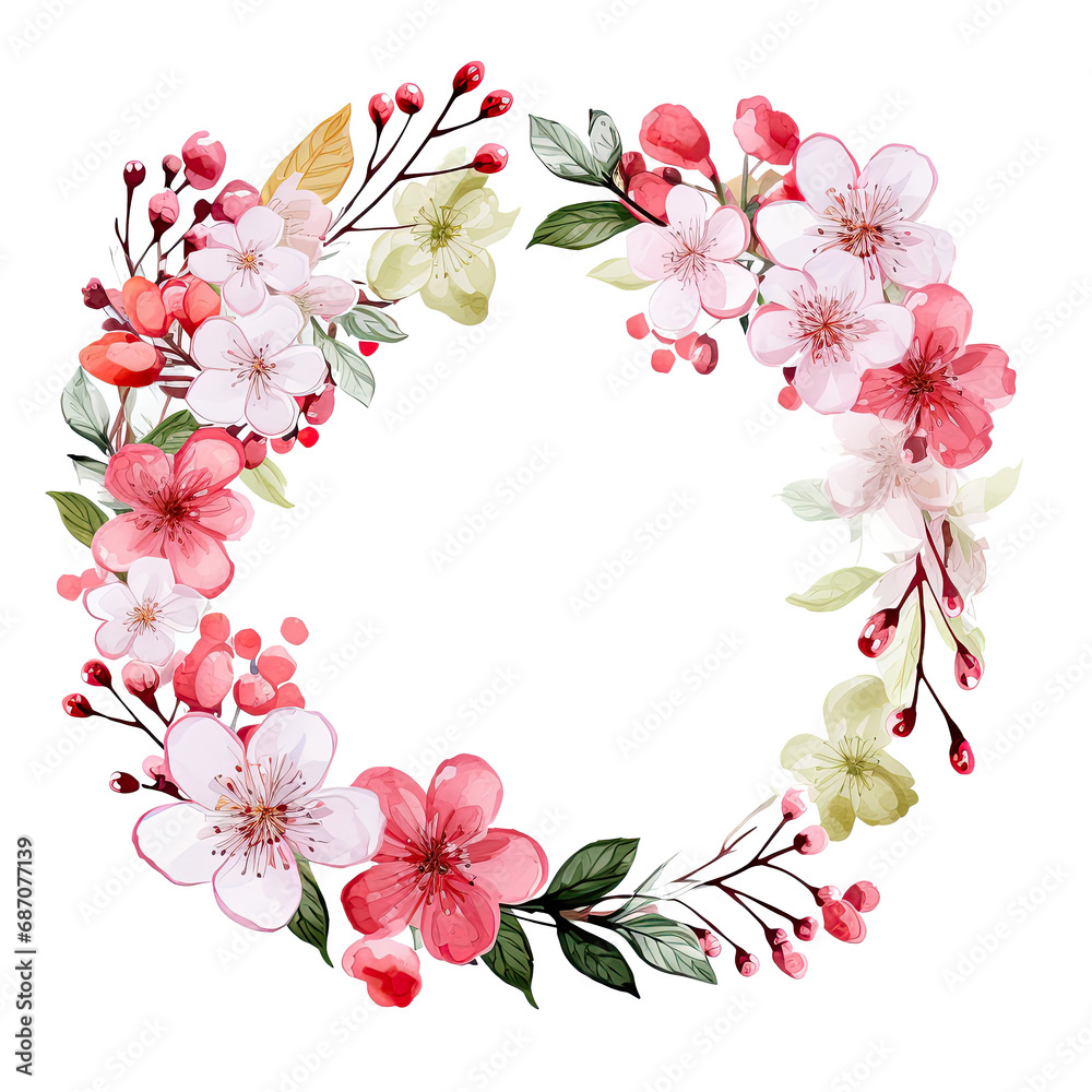 watercolor flower circle, card watercolor flower circle, card