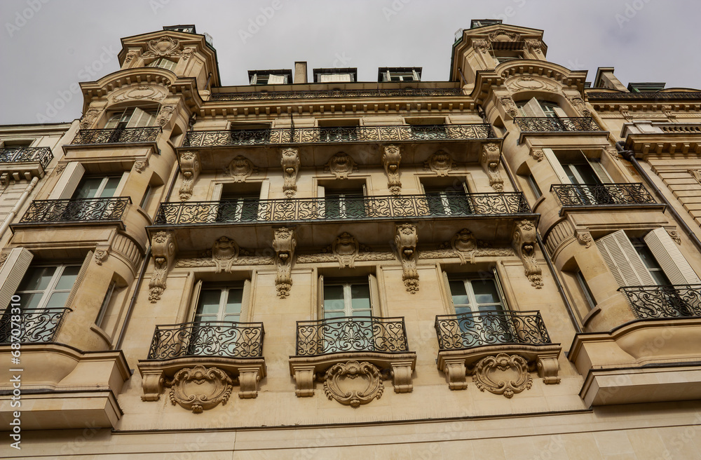 The facade of a beautiful building in Paris