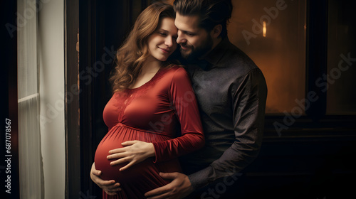  Happy couple with pregnancy news. generative ai.