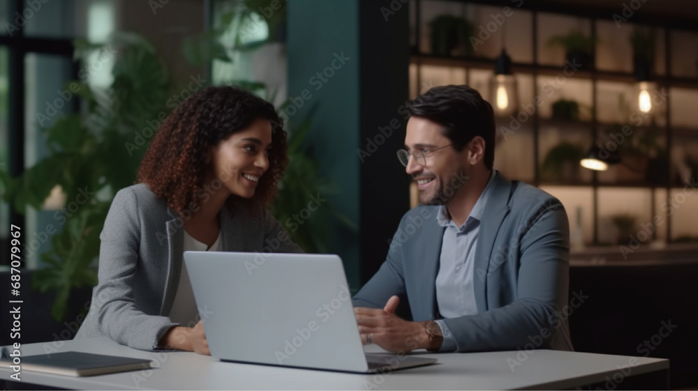 Fototapeta premium Happy mid aged business woman manager handshaking greeting client in office. Smiling female executive making successful deal with partner shaking hand at work standing at meeting table