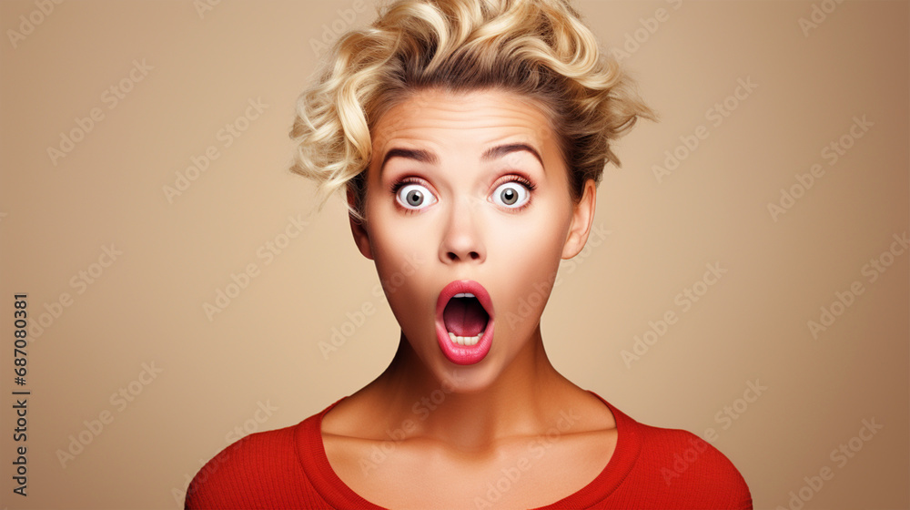 Shocked woman face on isolated background - ai generative Shocked woman face on isolated background - ai generative