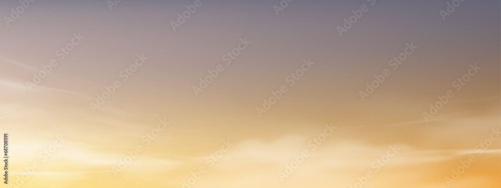 Sunset Sky Background,Horizon Spring Sunrise Sky,Cloud with Orange,Yellow,Purple over Sea Beach,Vector Panoramic Summer Banner Beautiful in Nature Romantic Sky in Evening