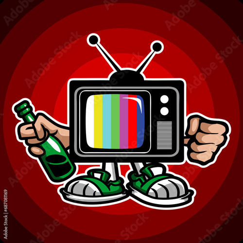 television holding bottle vector template photo
