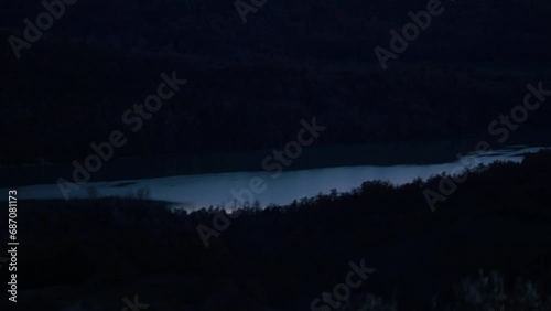 Autumn evening near the city of Vrh and Butoniga reservoir lake. Inner Istria. Nature at sunset. Tourist places. Beautiful natural environment of Istrian peninsula. Istria, Croatia - November 25, 2023 photo