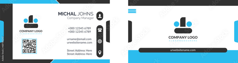 Modern and professional business card design with qr code dark black light blue ash white abstract Modern and professional business card design with qr code dark black light blue ash white abstract