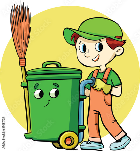boy recycles with a wheelie bin