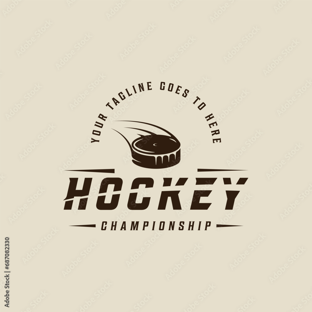ice hockey puck logo vintage vector illustration template icon graphic design. winter sport club sign or symbol for tournament or shirt print stamp with typography style