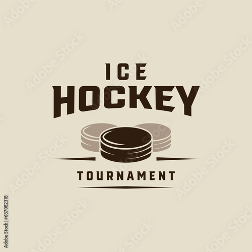 ice hockey puck logo vintage vector illustration template icon graphic design. winter sport club sign or symbol for tournament or shirt print stamp with typography style