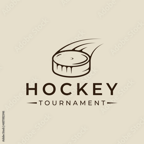 ice hockey puck logo line art vintage vector illustration template icon graphic design. winter sport club sign or symbol for tournament or shirt print stamp concept