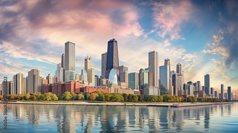 Chicago South Skyline - Urban City Landscape with View of Buildings and Sky Chicago South Skyline - Urban City Landscape with View of Buildings and Sky