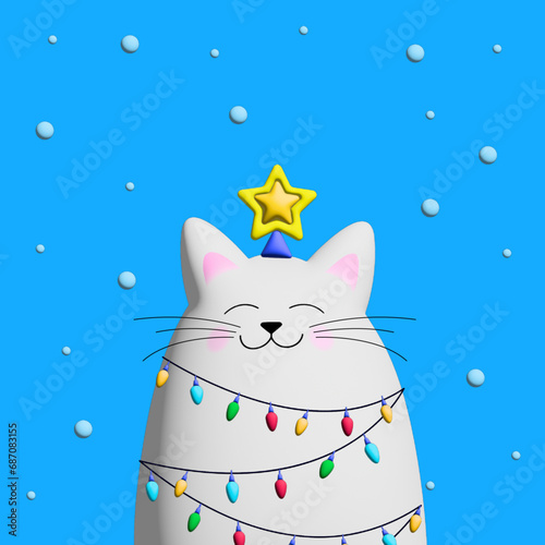 Vector 3d holiday cat realistic 3d holiday design element