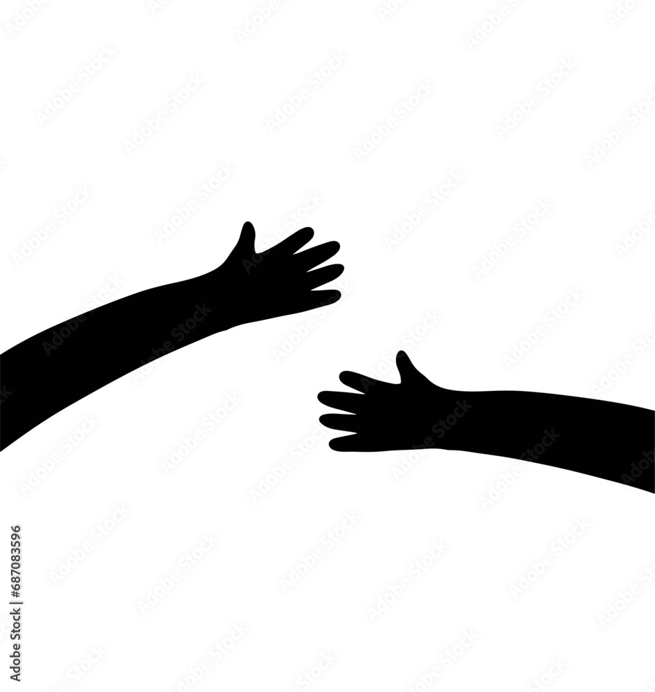 Silhouette of hugging hands. Black sketch doodle illustration. Concept of support and care Silhouette of hugging hands. Black sketch doodle illustration. Concept of support and care