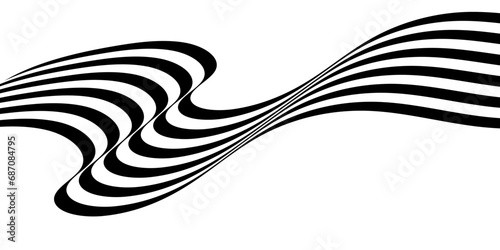 Black on white abstract perspective wave line stripes with 3d dimensional effect isolated on white background. vector eps 10
