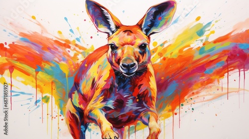 Fotografia a playful and colorful interpretation of a jumping kangaroo, its powerful hind l