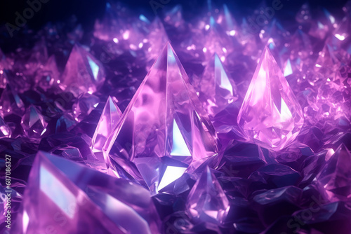 Abstract background of purple crystals with refraction of light 