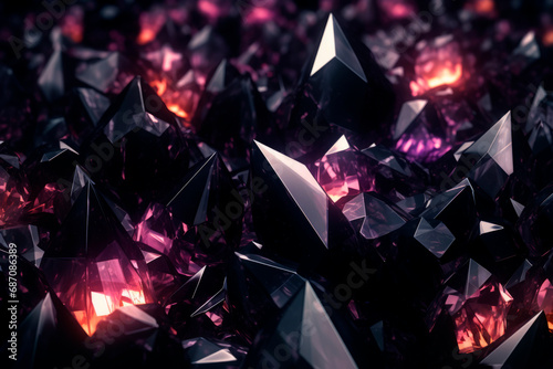 Abstract background made of black crystal with refraction of light 