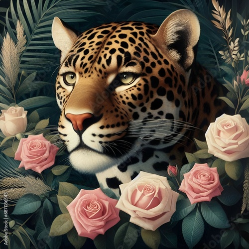 Generative AI a leopard surrounded by roses