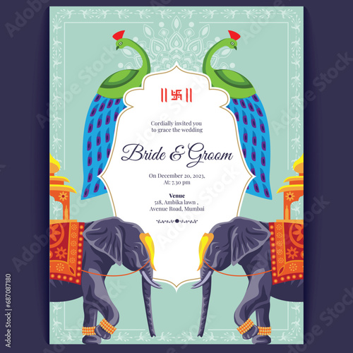 Royal indian wedding card design, invitation template