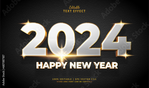 2024 Happy New Year Text Effect Style. Editable Text Effect Style 3d Silver and Gold Luxury Colours. photo