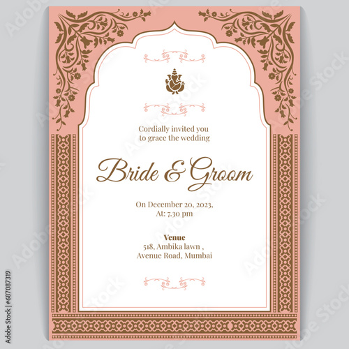 Royal indian wedding card design, invitation template