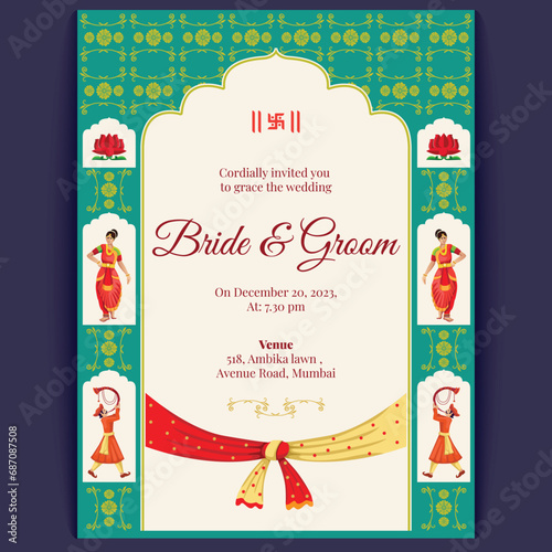 Royal indian wedding card design, invitation template