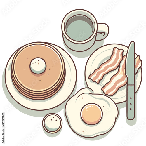 Breakfast vector cartoon set isolated on a white background