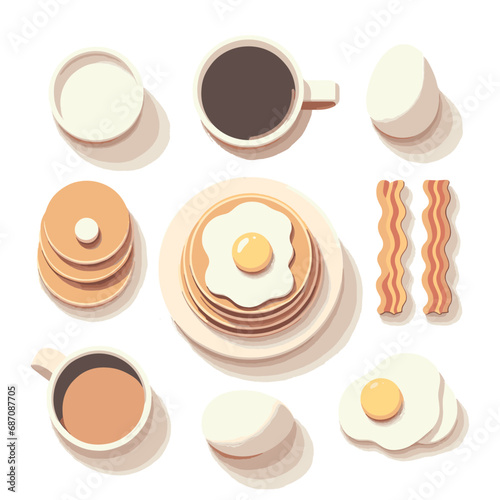 Breakfast vector cartoon set isolated on a white background