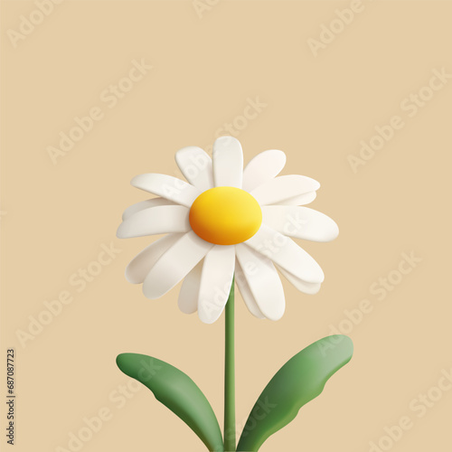 Cute chamomile or daisy flower 3D illustration. Cartoon render style icon