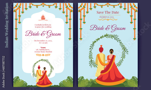 Hindu indian wedding card design, invitation template photo