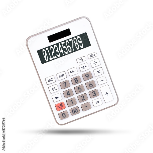 Calculator with numbers isolated on white background