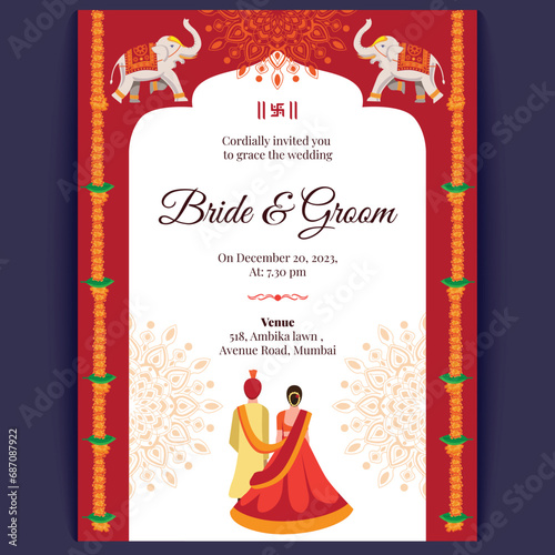 Hindu indian wedding card design, wedding invitation template